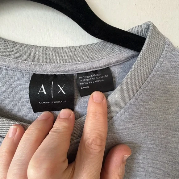 Armani Exchange A|X Gray Logo Sweatshirt L – Minimal Designer Pullover Crewneck - Picture 3 of 10